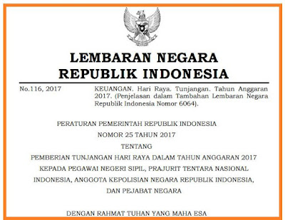 gambar pp nomor 25 tahun 2017 tentang THR PNS