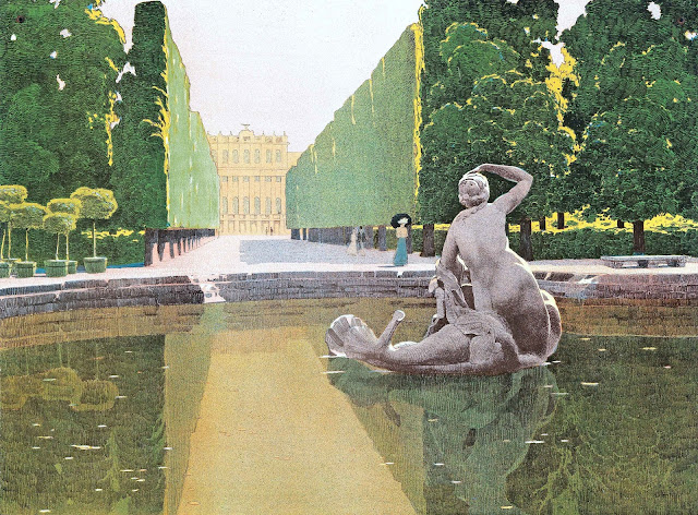 a painting by Carl Moll of a royal fountain