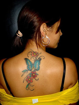 Nice Butterfly and Flower Tattoo for Girls