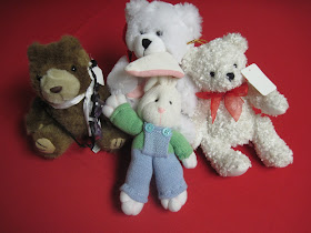 Thrift Store stuffed animals for packing in Operation Christmas Child shoeboxes.