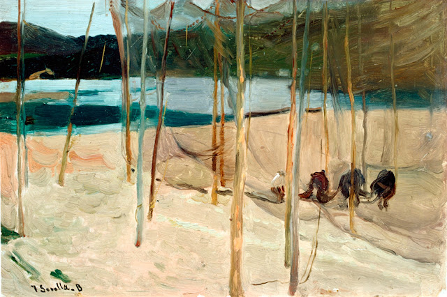 Secadero de redes, Asturias, Joaquín Sorolla y Bastida, Joaquín Sorolla, Paisajes de Joaquín Sorolla, Impresionismo Valenciano, Joaquín Sorolla Bastida