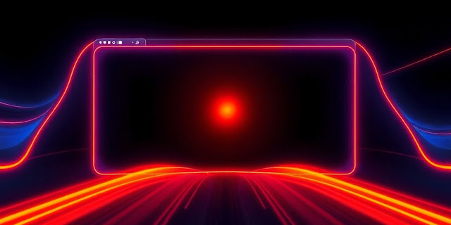 Sleek browser interface, neon glow, futuristic web elements.