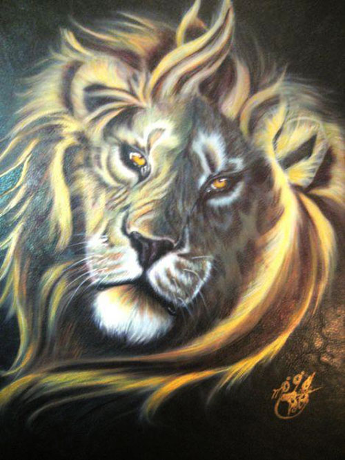 Lion Airbrush Character Signed Original