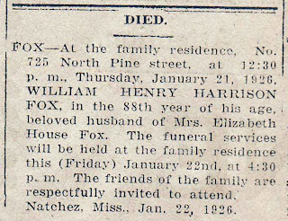 William Henry Harrison Fox Sr. Fox Family History