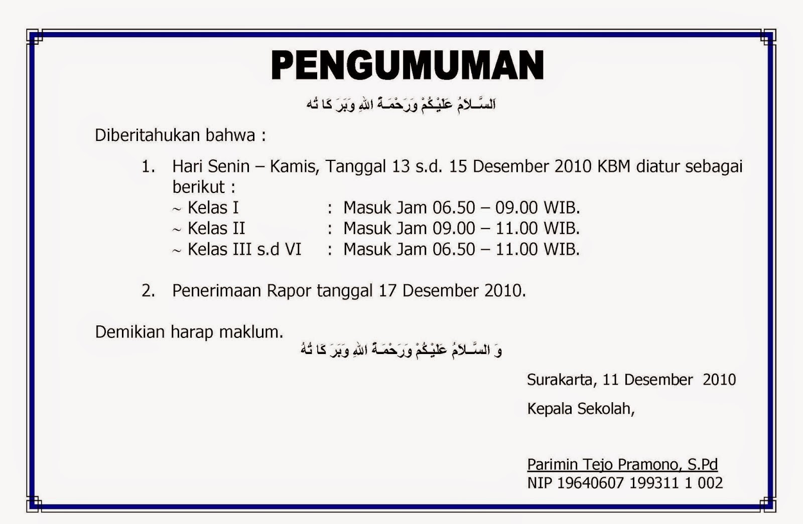 Contoh Announcement atau Pengumuman Lengkap