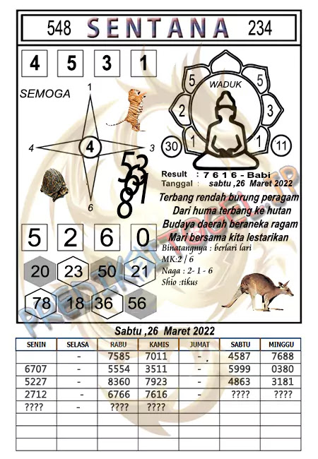 Prediksi Syair Sentana SGP Hari Ini 26-03-2022