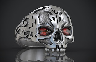 Red Pear Diamond Eyes Skull Ring / Men's Fashion Jewelry