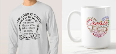 Shirts and mugs with Bible verses