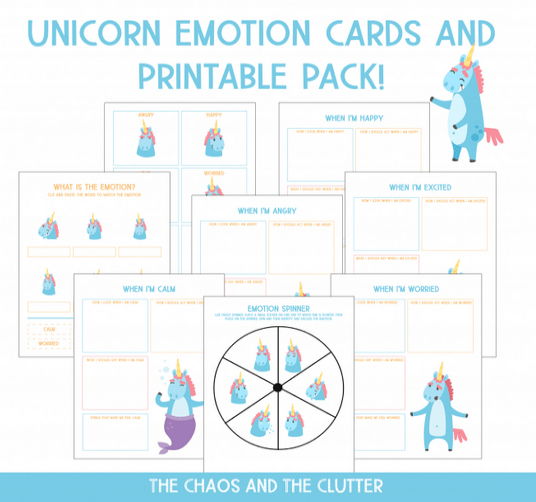 Unicorn emotion cards printable pack
