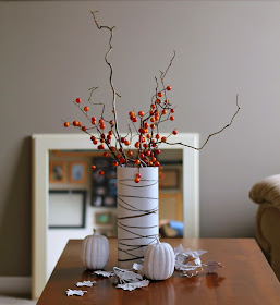 "birch bark" vase - elastics & spray paint - Turtles and Tails blog