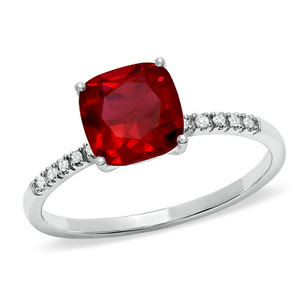 Cushion-Cut Lab-Created Ruby Ring in White Gold