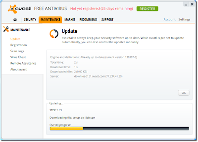 Avast antivirus Defination Update Screen Shot