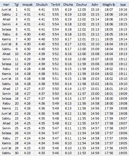 Jadwal Sholat Palu September 2017