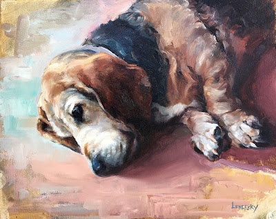 Georgia, Bassett Hound Painting Pet Portrait, Dog Art Oil Painting by Heather Lenefsky