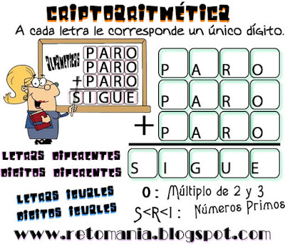 Alfaméticas, Criptoaritméticas, Criptosumas, Problemas criptoaritméticos, Problemas alfaméticos, Retos matemáticos, Desafíos matemáticos, Problemas matemáticos