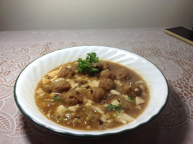 Spicy Beef ball soup with silken tofu
