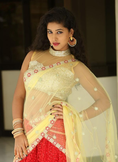 Pavani Reddy in Yellow and Red Half Saree at Campus Ampasayya Press Meet