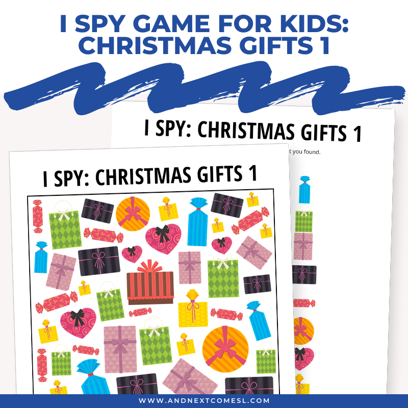 Printable Christmas gifts I spy game for kids