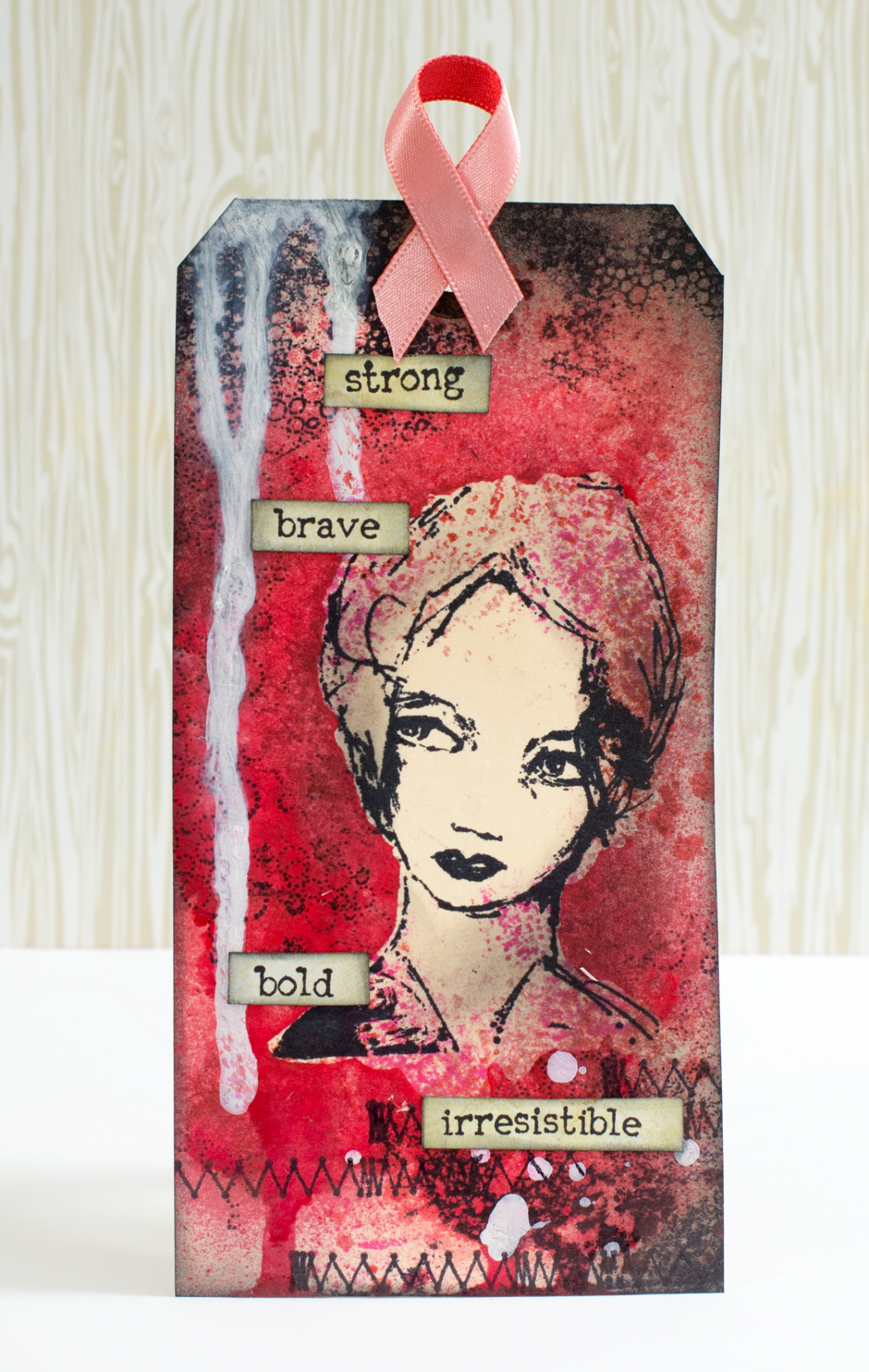 Cardmaking: Tag with a pink ribbon