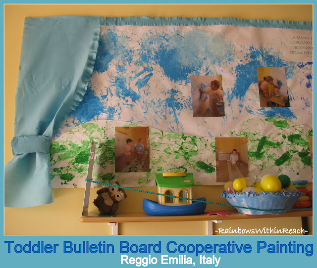 photo of: Bulletin Board of Collaborative Toddler Painting in Reggio Emilia, Italy (from Bulletin Board RoundUP via RainbowsWithinReach)