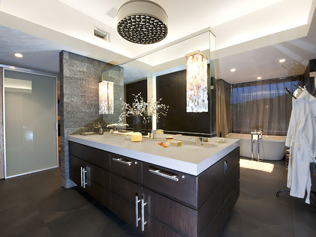 Picture of dark wood on the modern bathroom furniture 