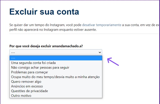 Excluir conta no Instagram