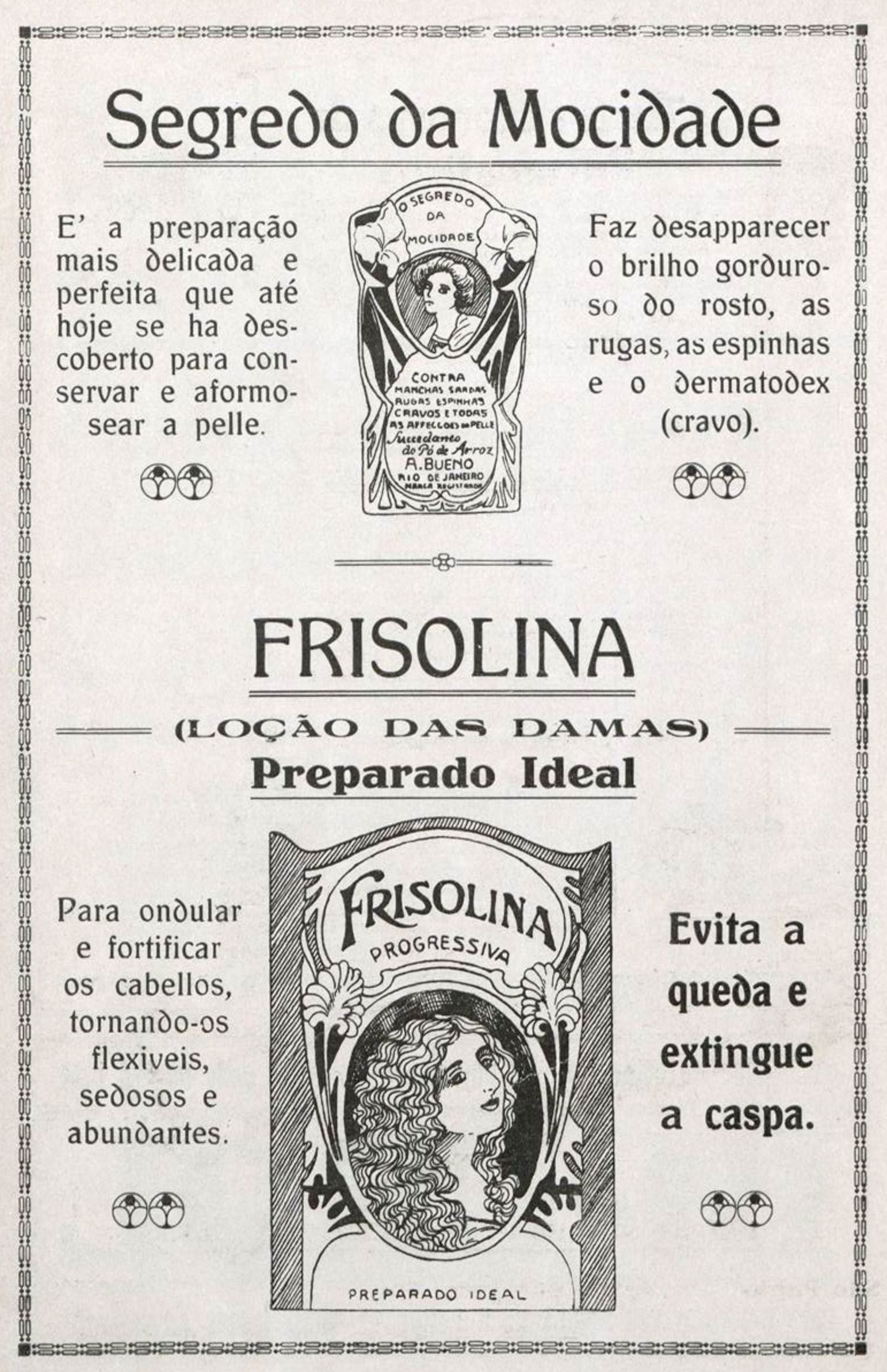 Anúncio veiculado em 1919 promovia produtos para cuidados com a pele e cabelo