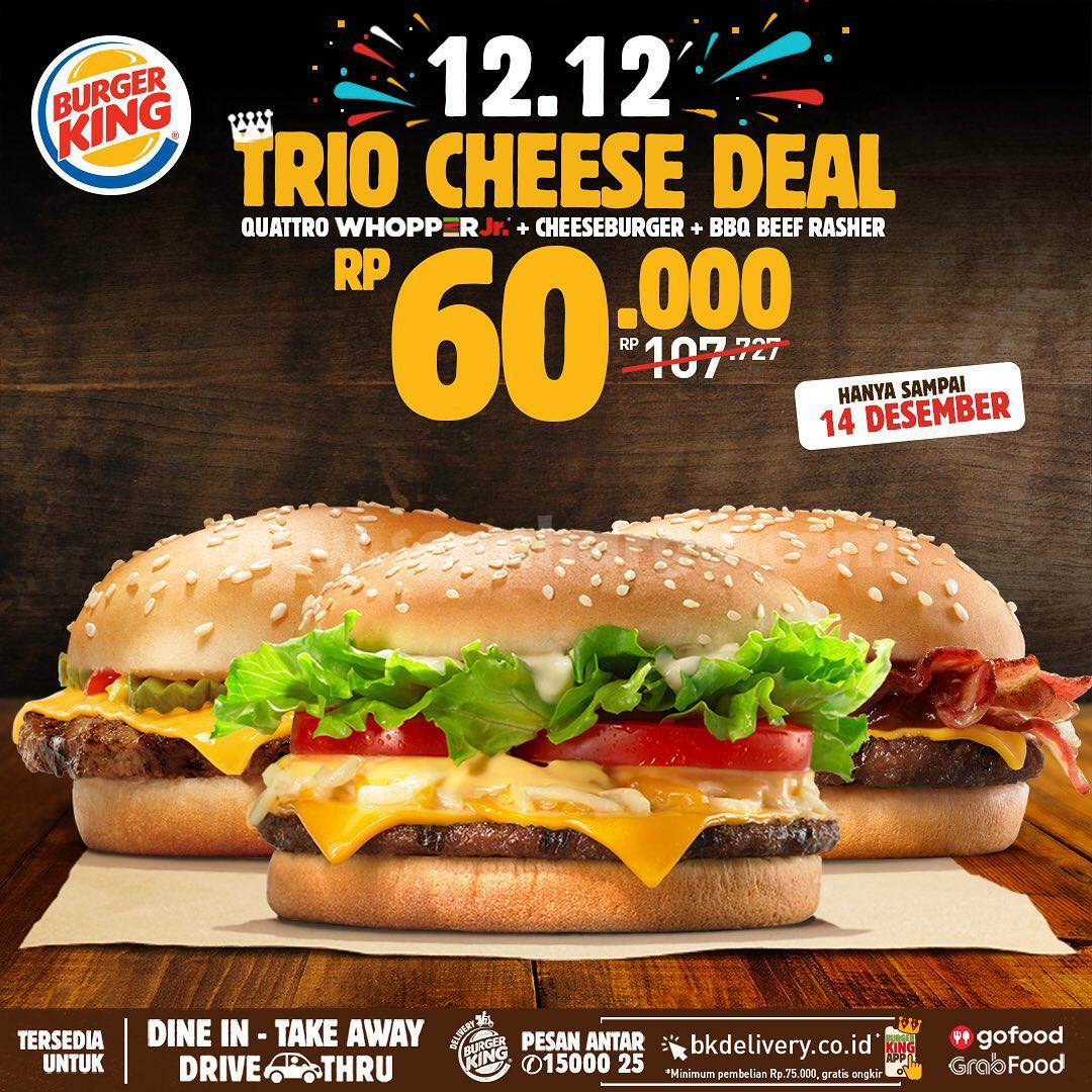 Promo Burger King 12.12 – harga Spesial Trio Cheese Deal hanya Rp 60.000