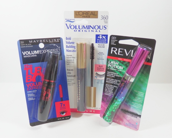 Maybelline Volum Express Turbo Boost, L'Oreal Voluminous waterproof mascara, Revlon Lash Potion waterproof mascara