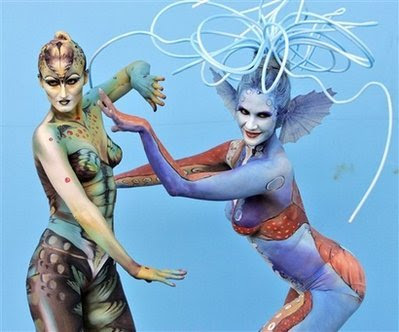 vargas body painting. Models wearing ody painted