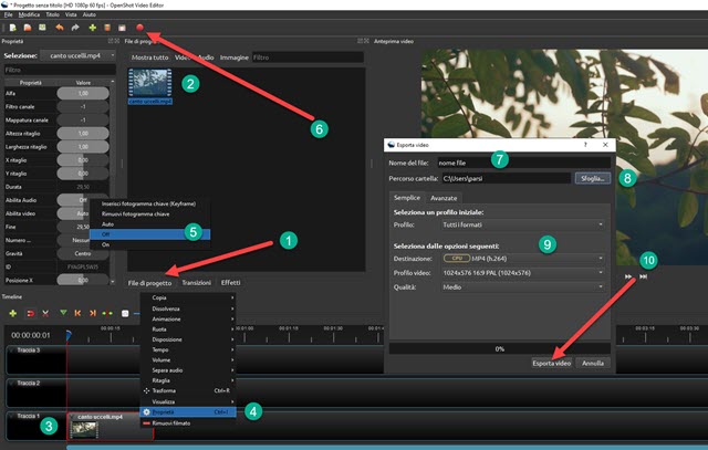 eliminare audio da video con openshot