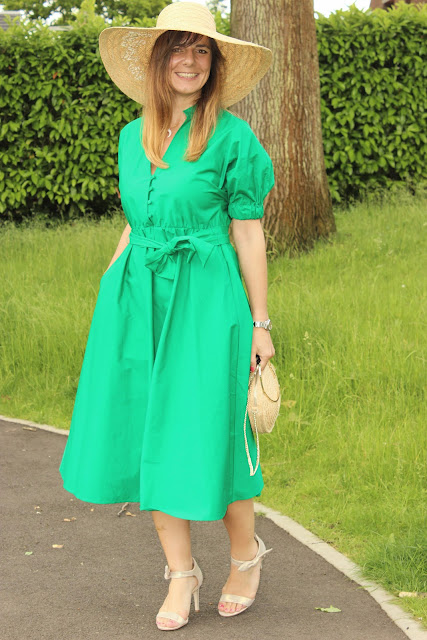 Robe verte zara, panier and other stories, sandales minelli les petites bulles de ma vie