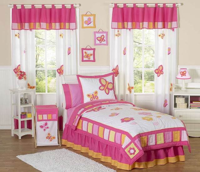 wonderful kid bedroom sets with combination pink and white toddler bed and double interesting curtain set