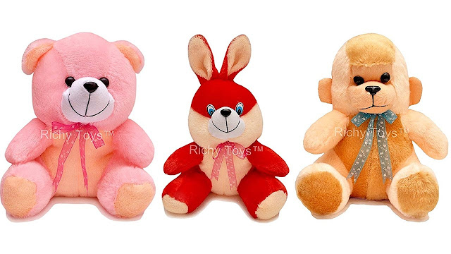 Babique 25 Cm Combo Rabbit Monkey And Teddy Soft Toy For Kids - Multi Color