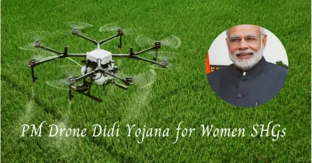 Drone in field representing Drone Didi Yojana for SHGs