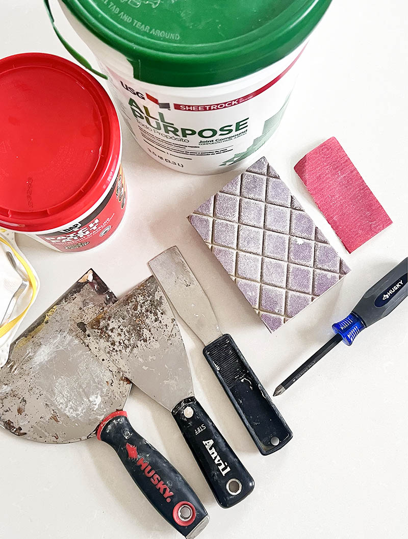 spackling compound, sanding sponges, putty knives