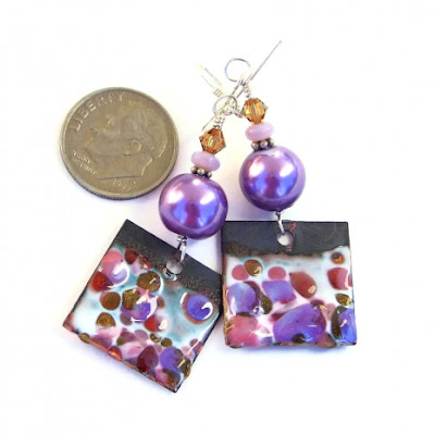 pink and purple spotted enamel earrings gift for her