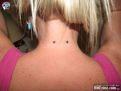 Nape is the back of your neck, a nape piercing is a surface piercing on the 