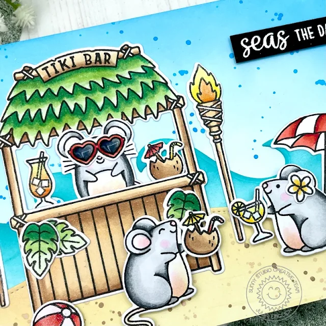 Sunny Studio Stamps: Tiki Time Harvest Mice Beach Buddies Beach Babies Beach Themed Cards by Julia Englich