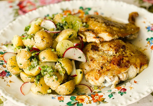 Crispy Mustard Chicken with Spring Potato Salad