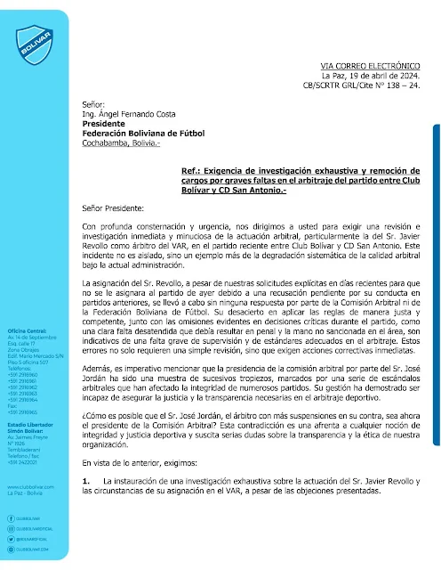 carta de Bolivar sobre los arbitrajes