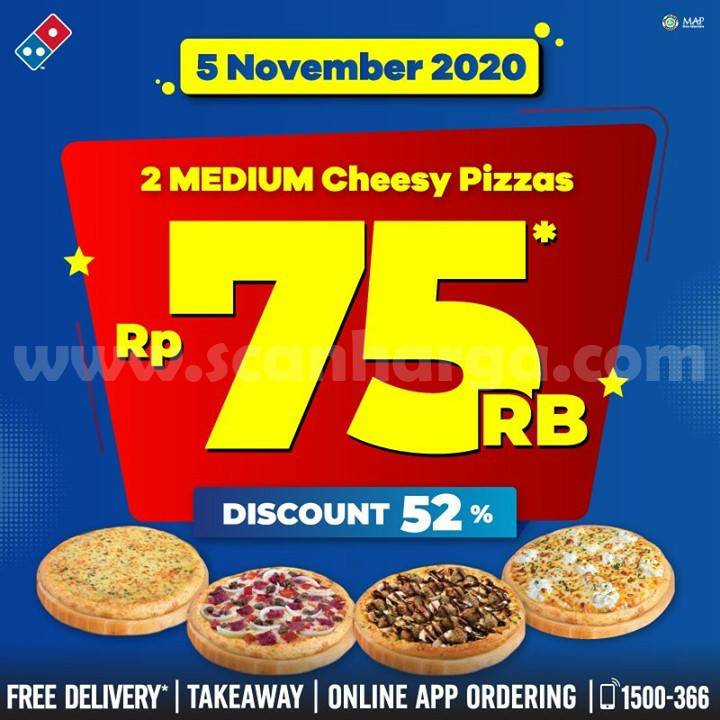 Domino's Pizza Promo 2 Medium Cheese Pizza cuma Rp 75.000,-