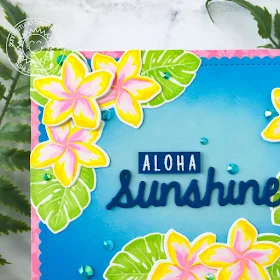 Sunny Studio Stamps: Radiant Plumeria Frilly Frame Dies Sunshine Word Die Kinsley Alphabet Summer Themed Everyday Card by Ashley Ebben