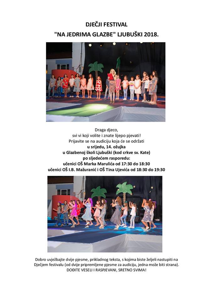 AUDICIJA: Dječji festival “Na jedrima glazbe” 2018.