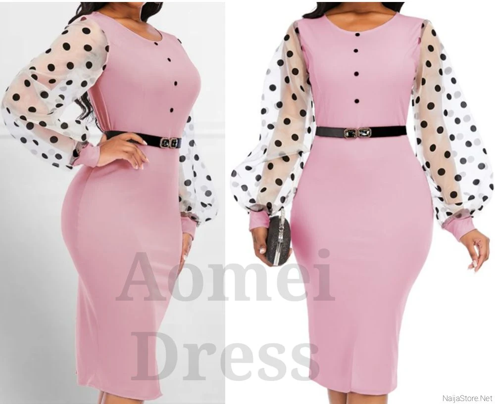 Aomei Office Dress: Women's Fashionable Bodycon Fitted Blouse - Ladies Formal and Casual Wear with Mesh Polka-Dot Sleeves