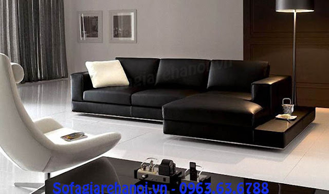 Hình ảnh cho bộ ghế sofa da góc chữ L màu đen được đặt làm theo yêu cầu tại Tổng kho Nội thất AmiA