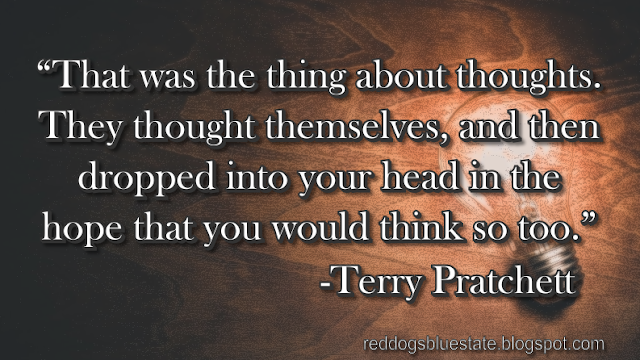 “That was the thing about thoughts. They thought themselves, and then dropped into your head in the hope that you would think so too.” -Terry Pratchett