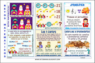 Acertijo, Alfamética, Criptoaritmética, Retos Matemáticos, Desafíos Matemáticos, Juego de Palabras, Reyes Magos, Jeroglíficos, Descubre el Número, Descubre las diferencias, Encuentra las diferencias
