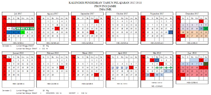 Kalender Pendidikan (Kaldik) Tahun Pelajaran 2017/2018 Provinsi Jambi