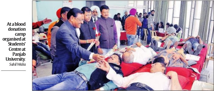 At a blood donation camp organised at Student's Centre at Panjab University